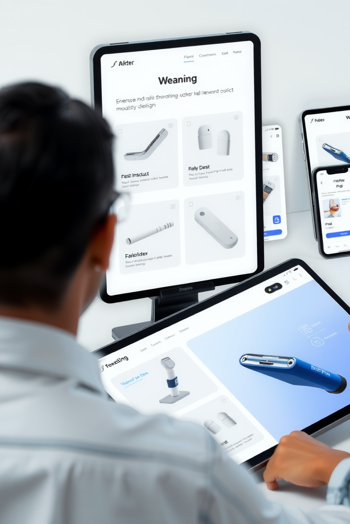 Modern user experience design interface showing intuitive navigation, clean layouts, and user-centered design principles with digital wireframes and interactive prototypes on multiple devices